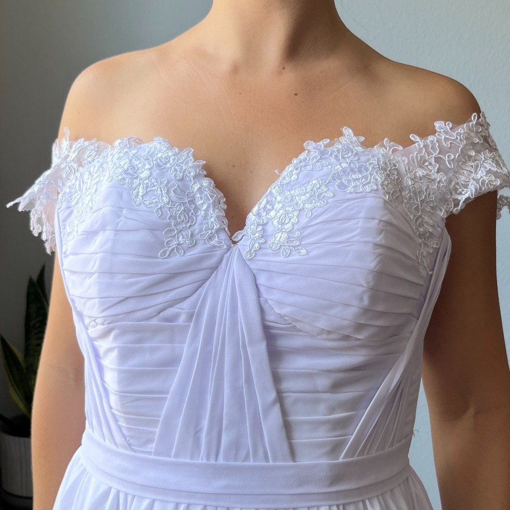 White Wedding Dress Chiffon A-Line Bodice - Picture 4 of 12